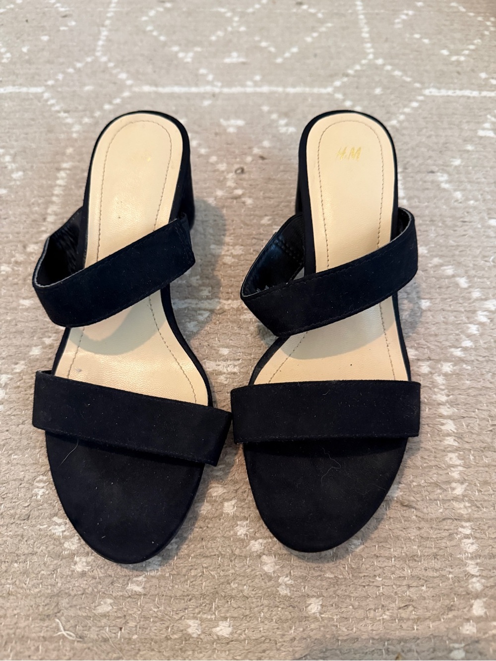 H&M Black Suede Double-Strap Mule Sandals